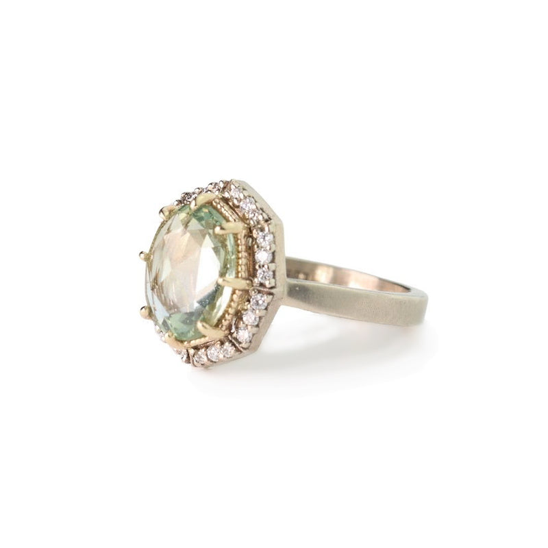 'Aspen' 2.2ct Green Rose cut Sapphire Diamond Halo Ring Size 5-8