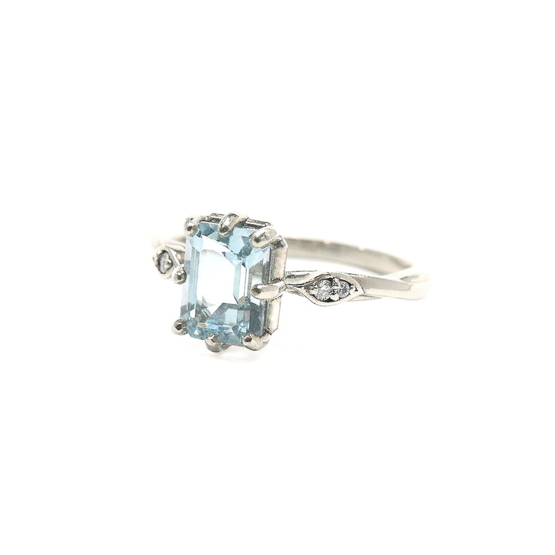 'Heather' Blue Topaz and Diamond Leaf Ring