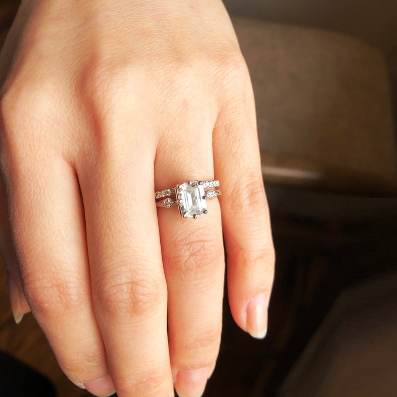 Heather Emerald cut Diamond Leaf Ring Size 7