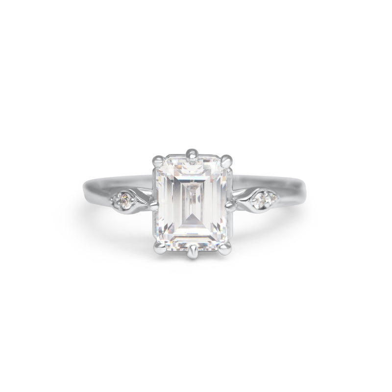 Heather Emerald cut Diamond Leaf Ring Size 7