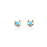 'Horseshoe' brushed gold Turquoise Stud earrings - LEL JEWELRY