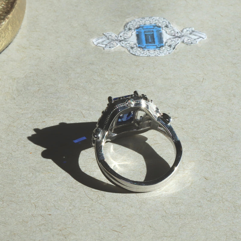 Custom made sapphire ring by Ellie Lee