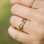 Leaf Wrap Double Diamond Ring Silver