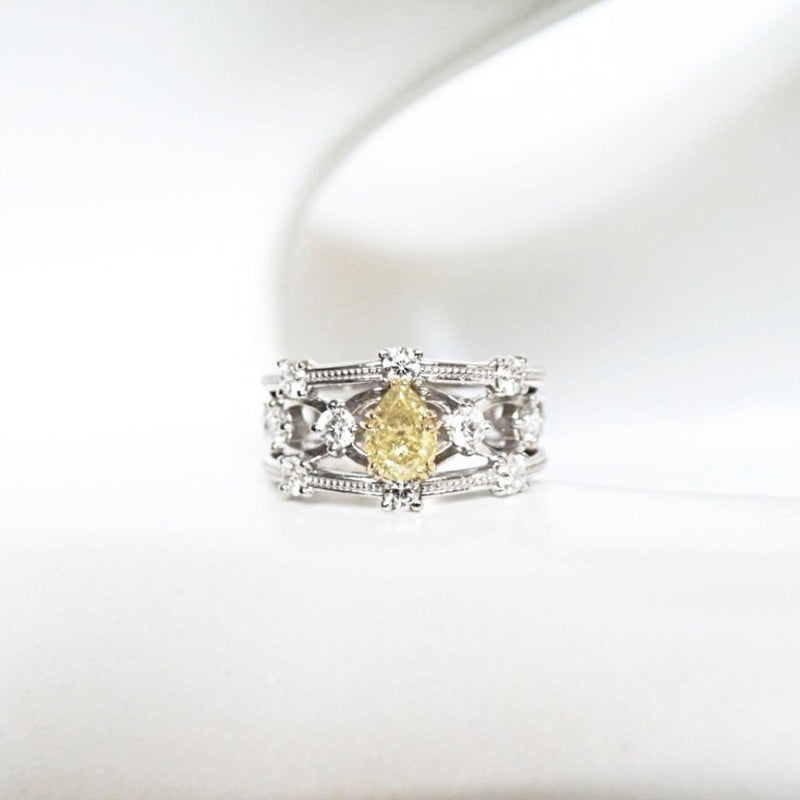 'Lattice' Wide Yellow Diamond Ring - LEL JEWELRY