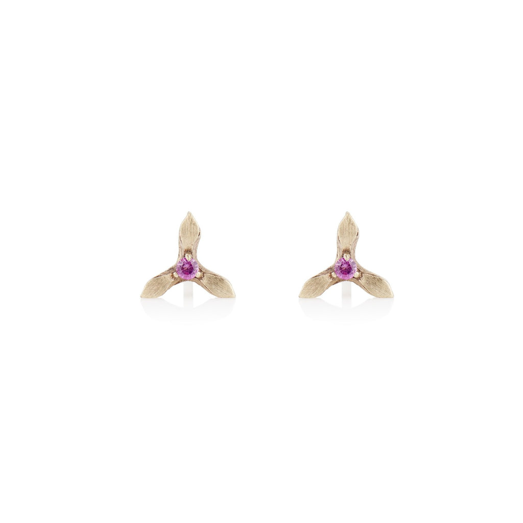'Laurel' flower pink sapphire stud earrings - LEL JEWELRY