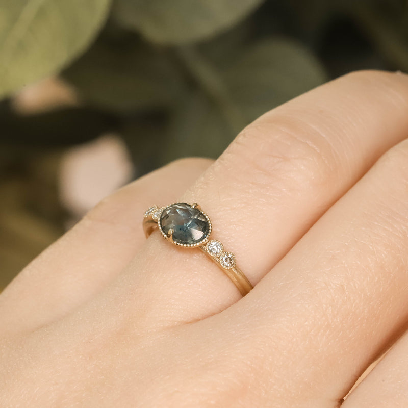 6mm Round Blue Sapphire & Diamond Madeline Engagement Ring Black Gld