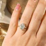 Jasmine Oval solitaire engagement ring on hand model ELFJ