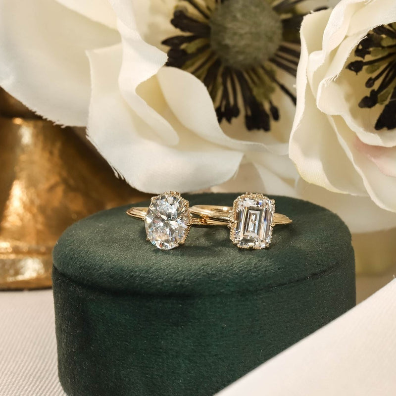 Jasmine solitaire rings oval and emerald cut ellie lee fine jewelry