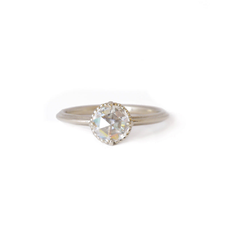 Marigold Solitaire Rose Cut Moissanite Ring Size 6