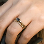 Marigold Oval 6x4 Rose cut Montana Sapphire and diamond ring