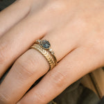 Marigold Oval 7x5 Rose cut Montana Sapphire and diamond ring