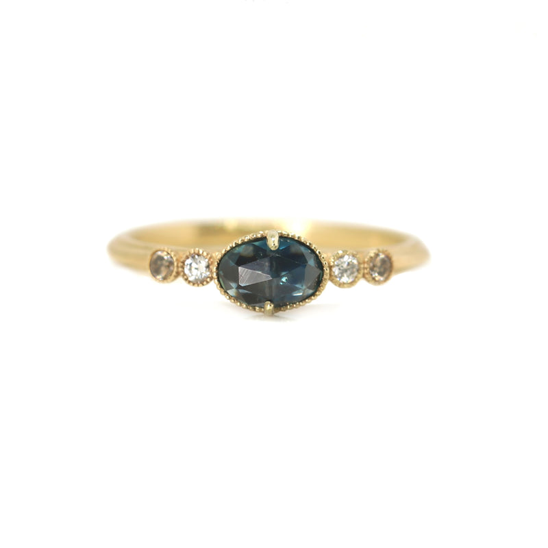 Marigold Oval Montana sapphire and diamond ring unique ring by Ellie Lee