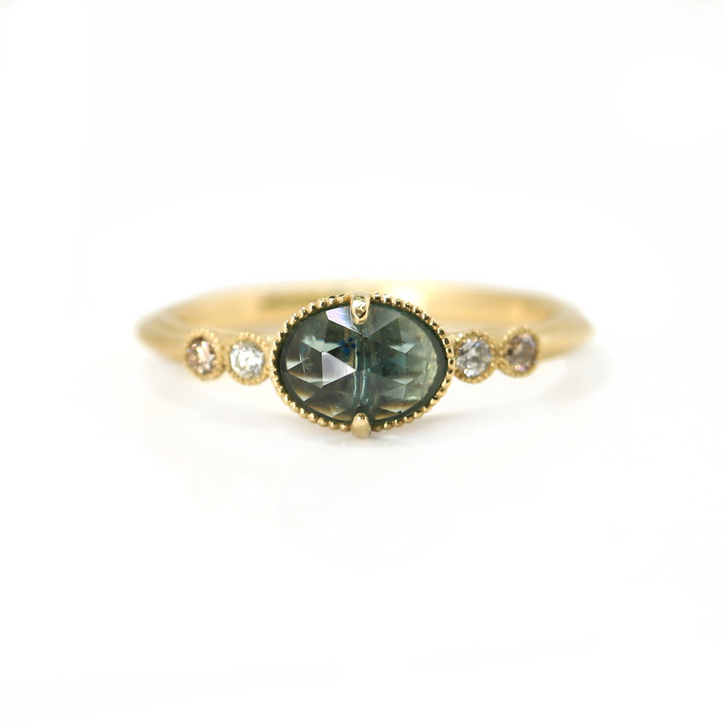 Marigold Oval Montana Sapphire and diamond ring Gold ring by Ellie Lee
