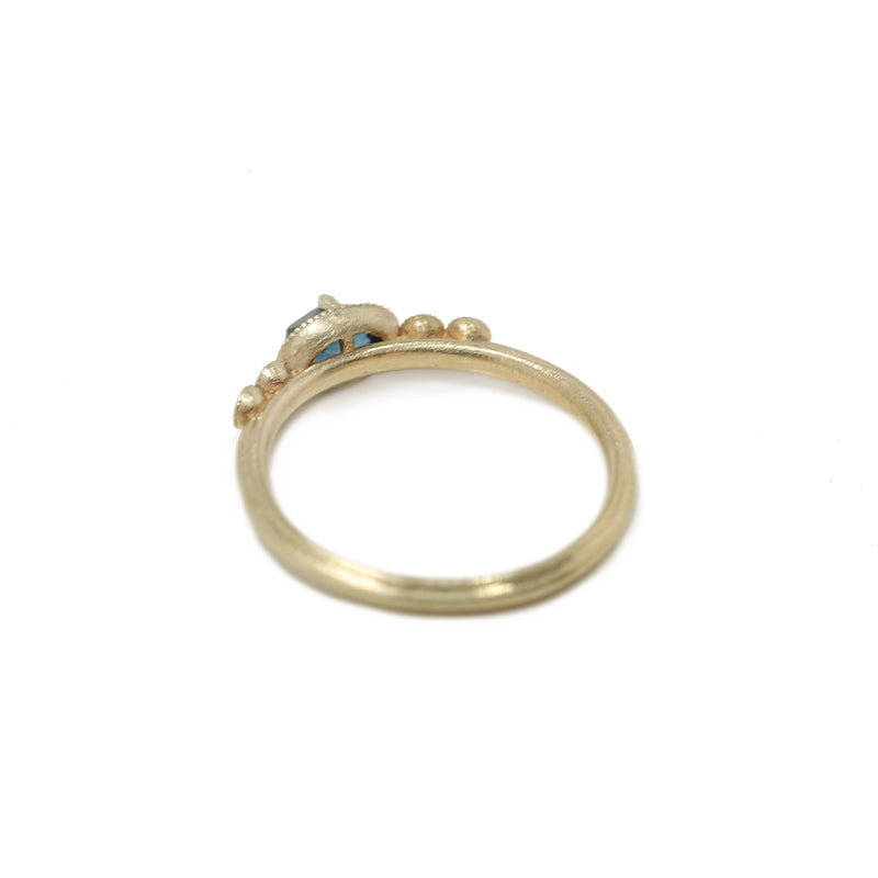 Marigold Oval 6x4 Rose cut Montana Sapphire and diamond ring