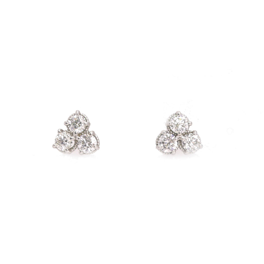 Marigold 14kt white gold diamond stud earrings three beaded pods Ellie Lee Fine Jewelry