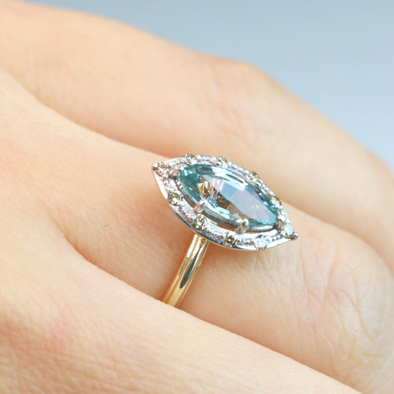 Posy Marquise Light Blue Green Sapphire Halo Ring Size 6