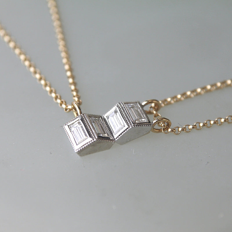 Reflection Baguette Moissanite Two-Tone Gold Necklace Vertical