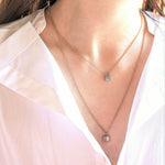 Reflection baguette moissanite necklace on model