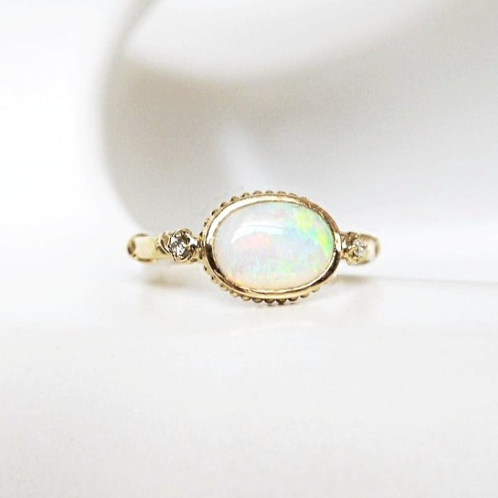 'Rose Vine' Oval Opal Diamond Ring - LEL JEWELRY