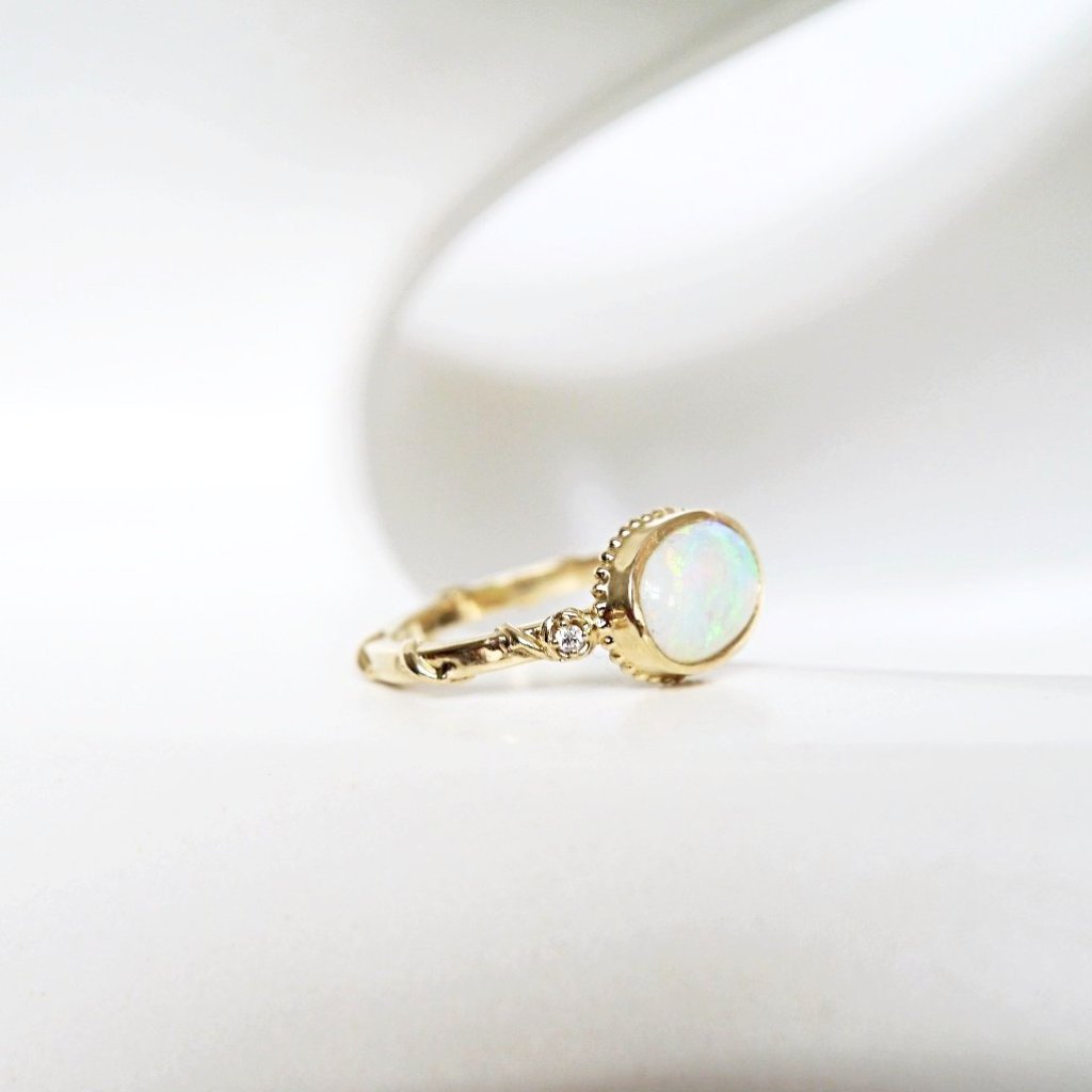 'Rose Vine' Oval Opal Diamond Ring - LEL JEWELRY
