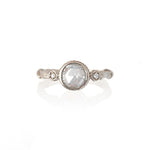 Rose vine diamond ring for rose cut moissanite in white gold