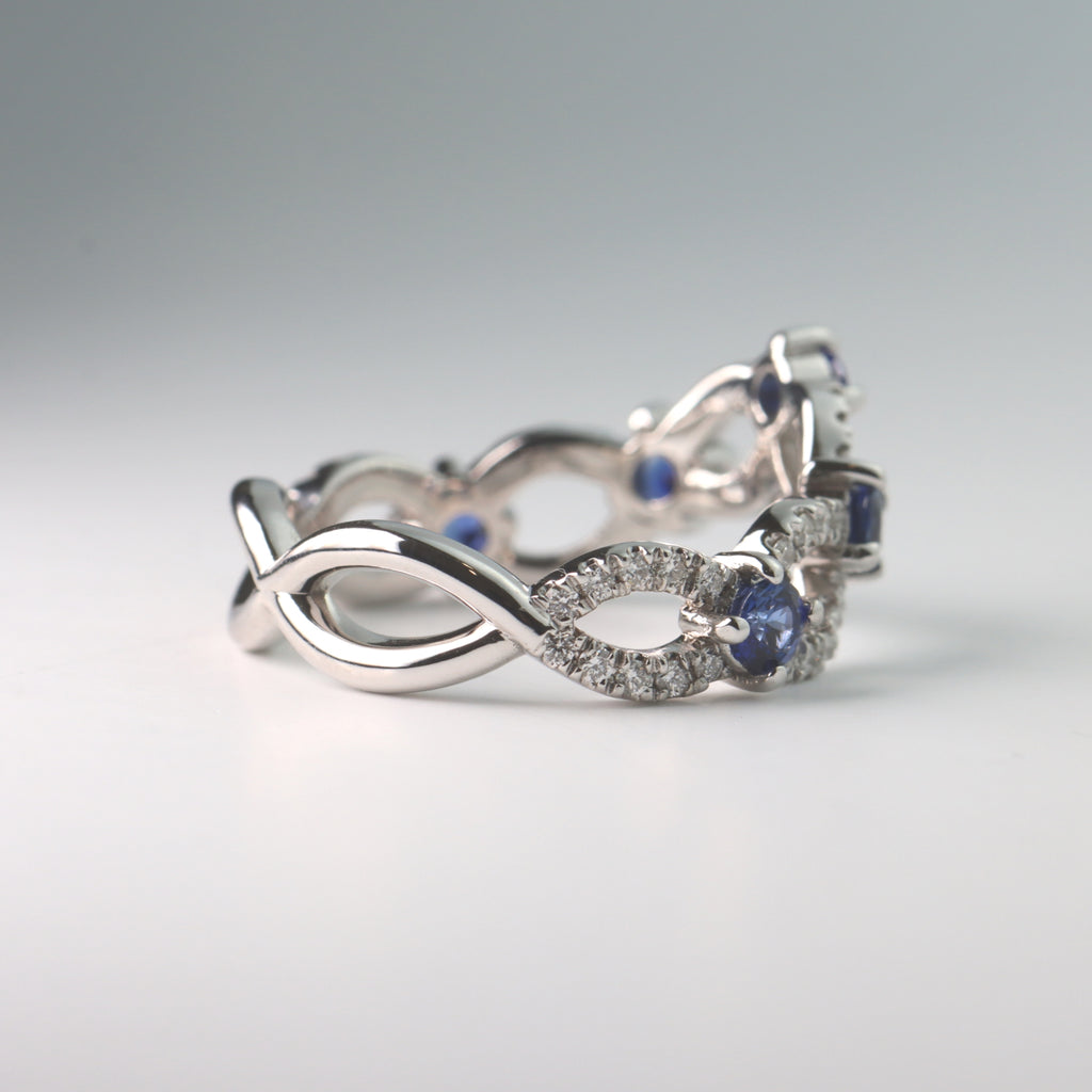 Blue Sapphire Diamond Tiara Ring