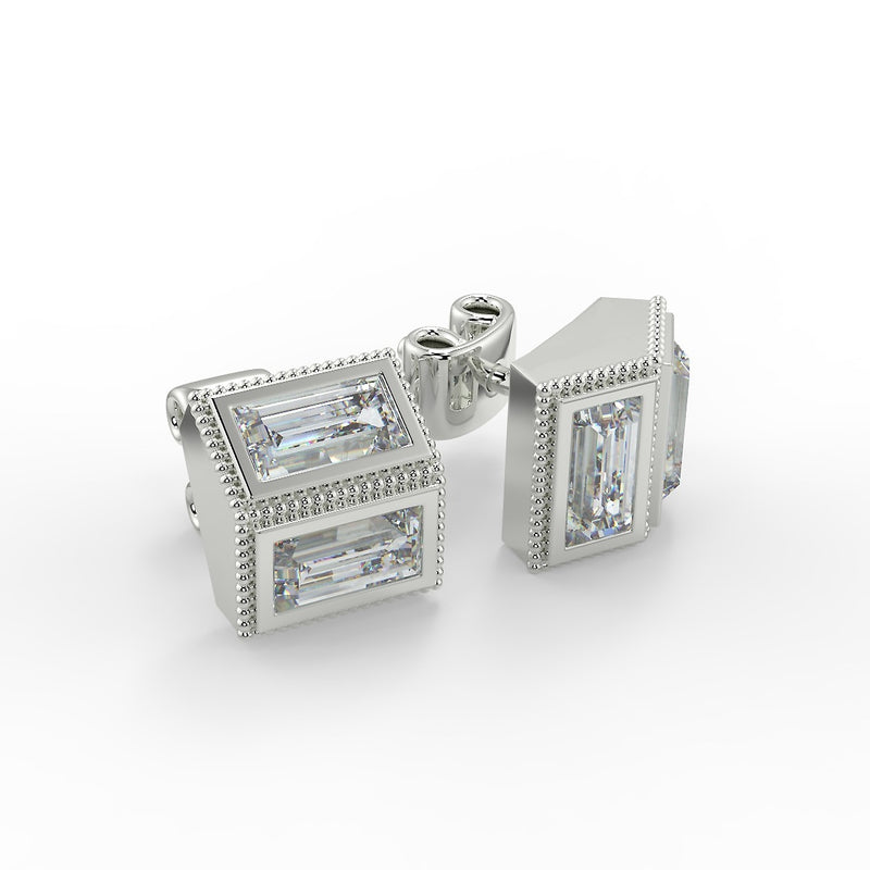Deco Mirror Baguette Moissanite Stud Earrings