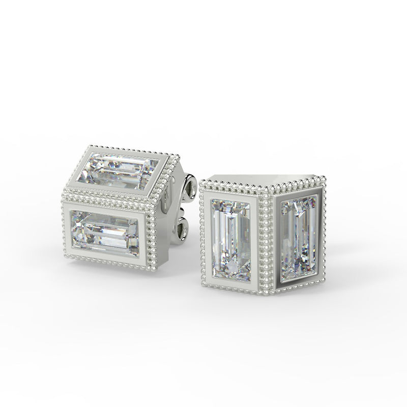 Deco Mirror Baguette Moissanite Stud Earrings