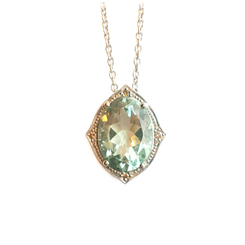 Green Amethyst (Prasiolite) and Cognac Diamond Pendant