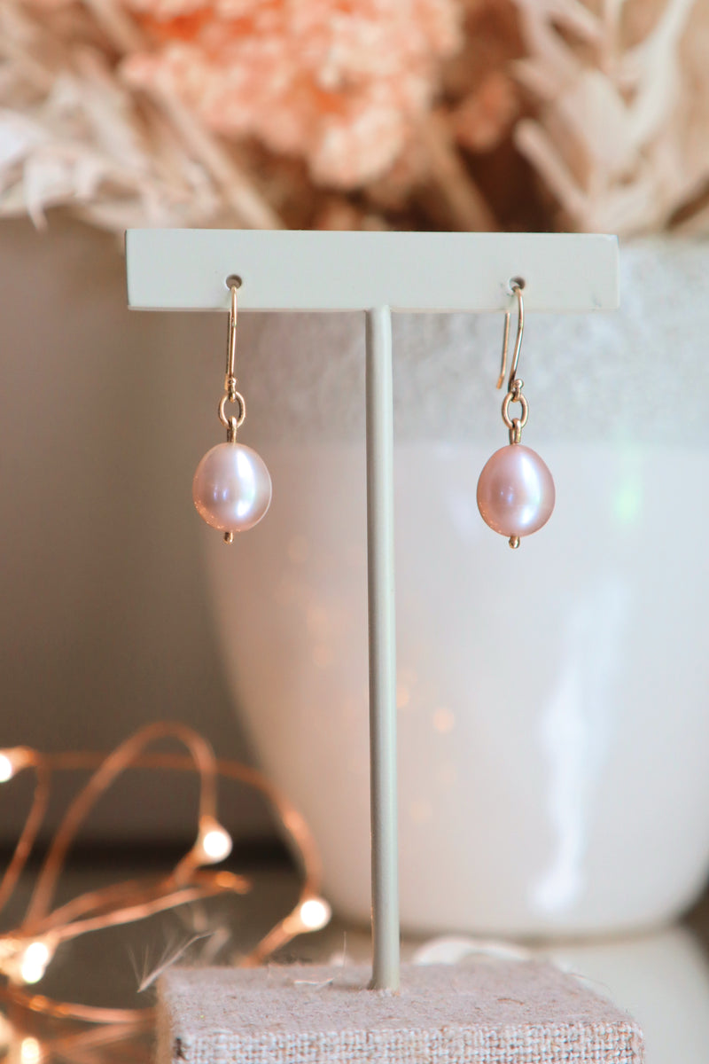 Peach Pink Pearl Drop Earrings