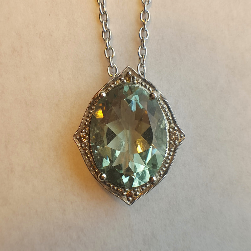 Prasiolite and cognac diamond pendant - LEL JEWELRY
 - 1