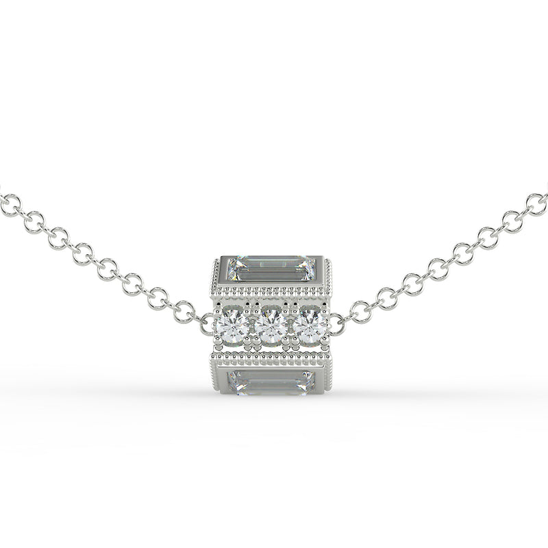 Deco Baguette Moissanite and Diamond Gold Necklace