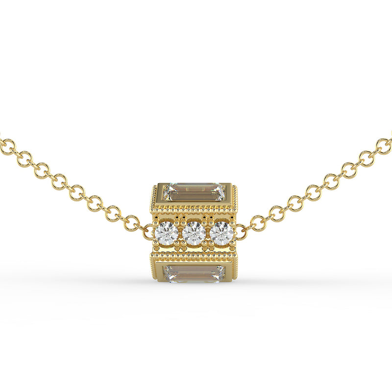 Deco Baguette Moissanite and Diamond Gold Necklace