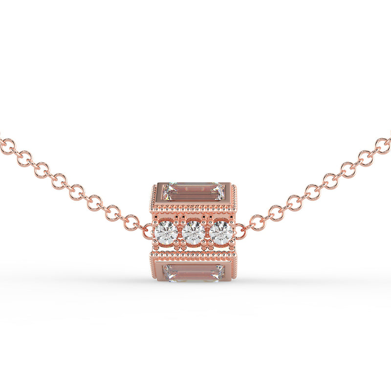 Deco Baguette Moissanite and Diamond Gold Necklace
