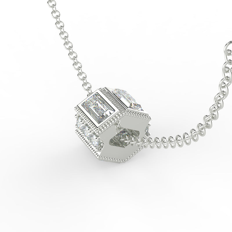 Deco Baguette Moissanite and Diamond Gold Necklace
