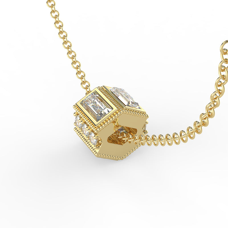 Deco Baguette Moissanite and Diamond Gold Necklace